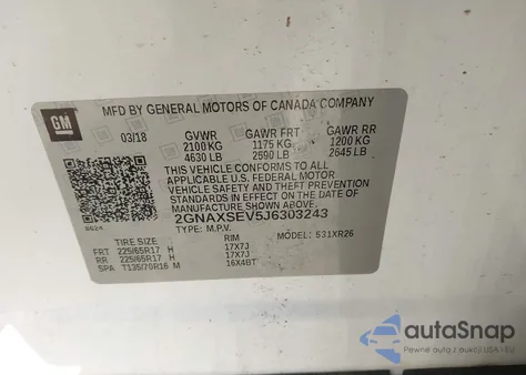 2018 Chevrolet Equinox Lt из США, поврежденный, VIN 2GNAXSEV5J6303243